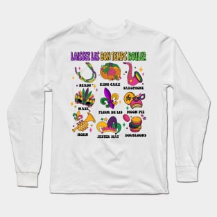 Laissez Les Bon Temps Rouler Faux Embroidery Sequins, Mardi Gras Faux Sequin Fleur De Lis Long Sleeve T-Shirt